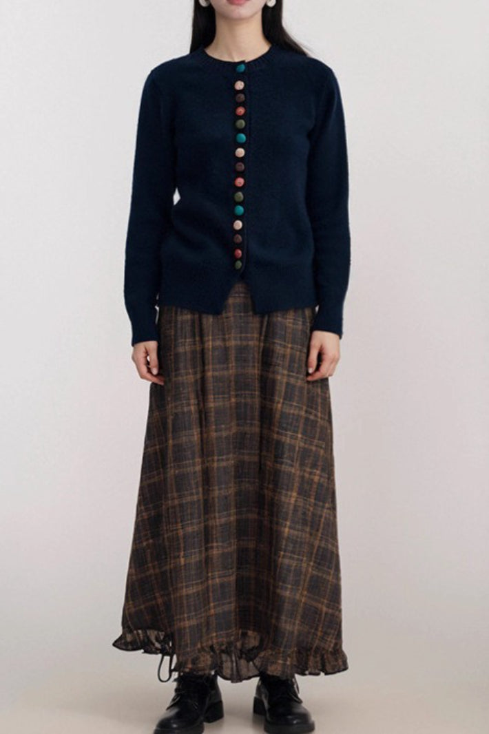 Round Neck Color Button Cardigan