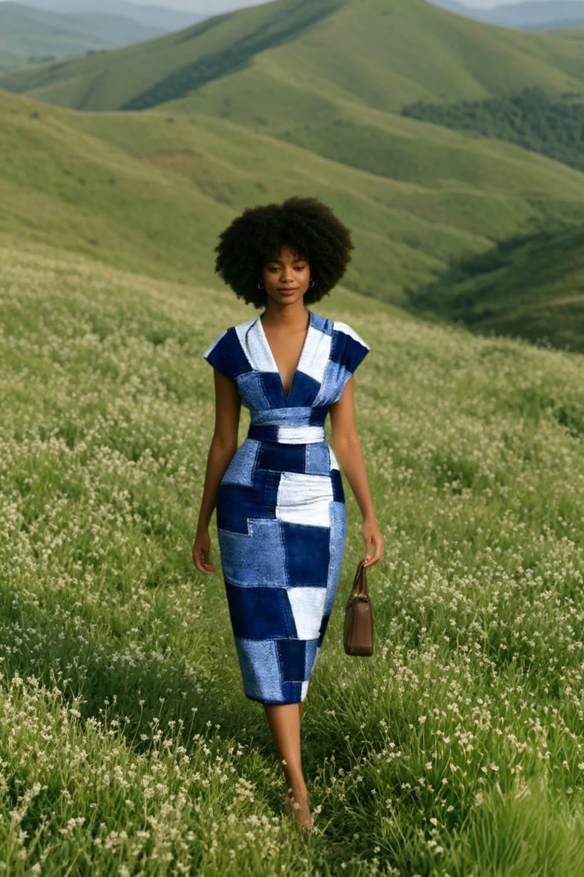 2024 V Neck Sleeveless Wrap Dress Elegant Plaid Midi Dress