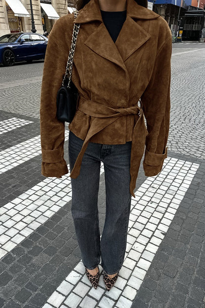 Vintage Belted Suede Long Coat