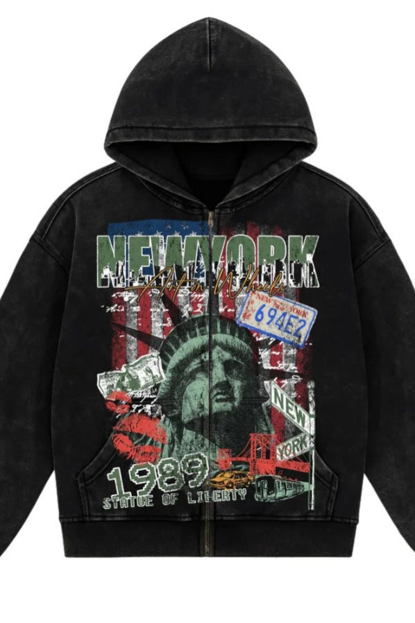 Washed Statue of Liberty Graphic Hoodie