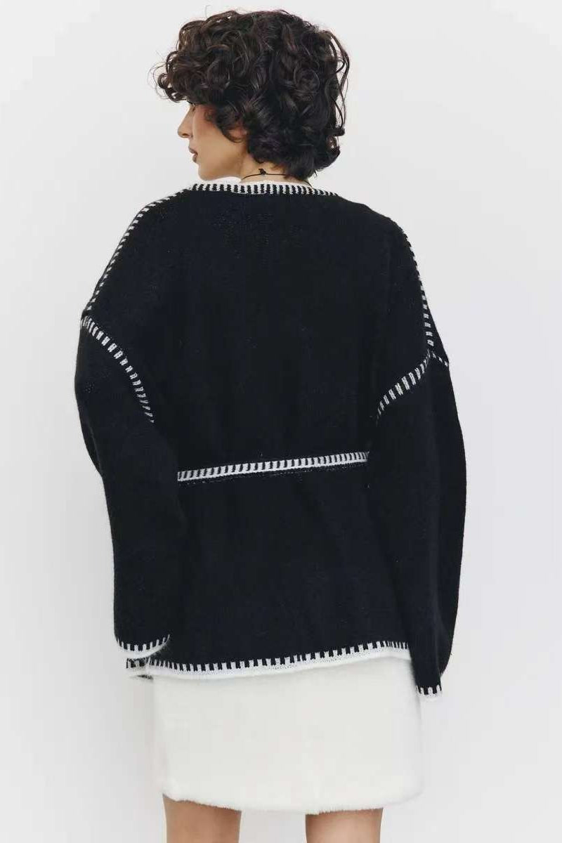 Tie Front Color Block Cardigan