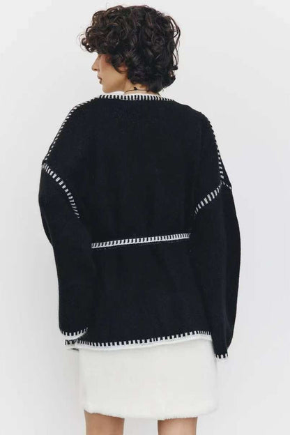 Tie Front Color Block Cardigan