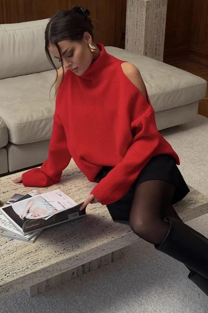 Off Shoulder Turtleneck Sweater