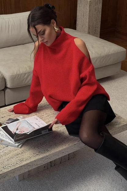 Off Shoulder Turtleneck Sweater