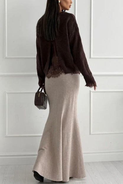 Caitlin Knit Stretch Fabric High Waist Fishtail Casual Maxi Skirt
