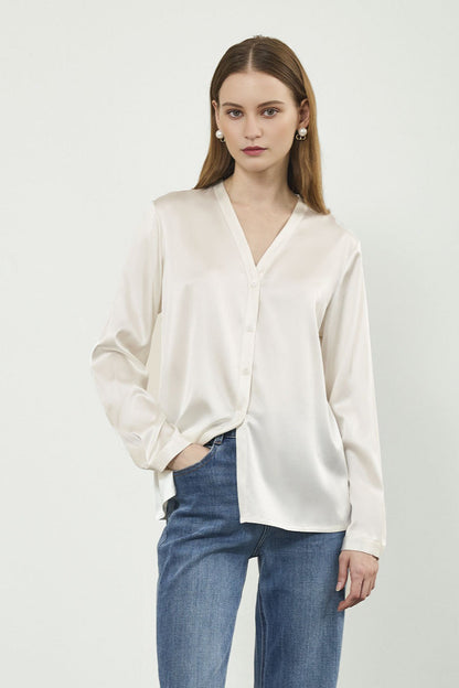 Silk Oversized Elegant Workwear Long Sleeve Blouse
