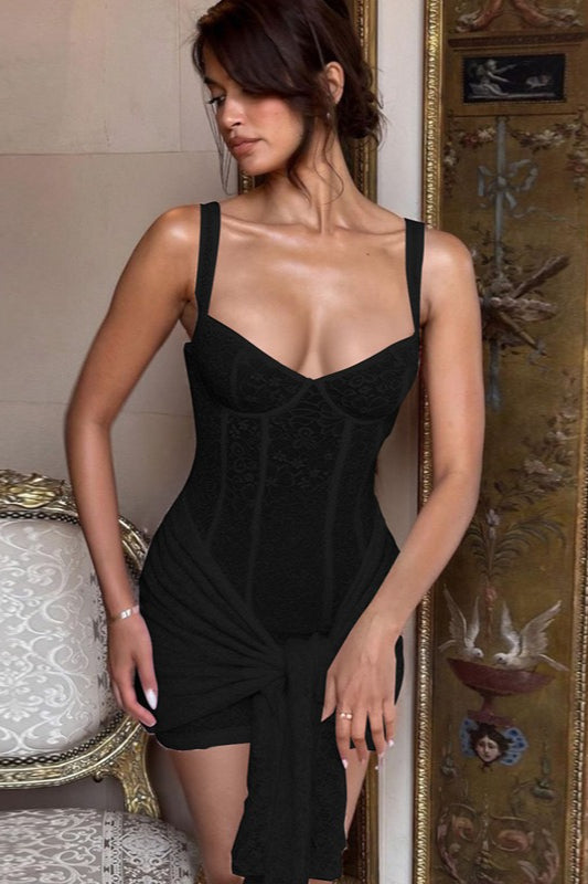 Lace V Neck Tie Detail Bodycon Graduation Party Dress