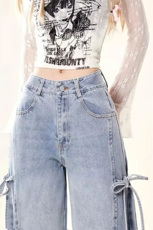 Vintage Bow Tie Baggy Denim Jeans