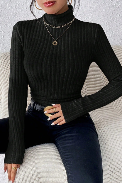 Fitted Long Sleeve Mock Neck Sweater