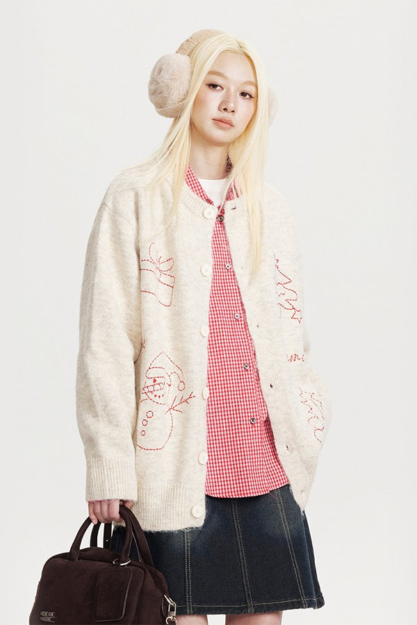 Embroidered Oversized Wool Cardigan