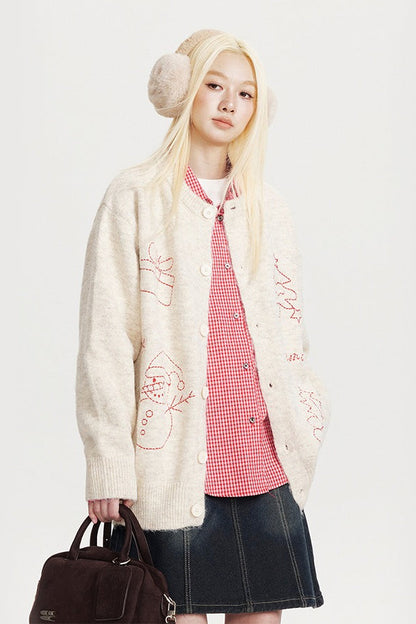 Embroidered Oversized Wool Cardigan