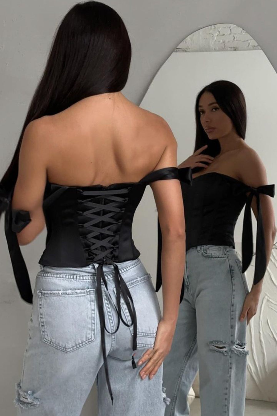 Sexy Corset Tie Asymmetric Hem Tube Top