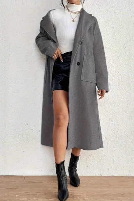 Minimalist Solid Wool Collar Overcoat