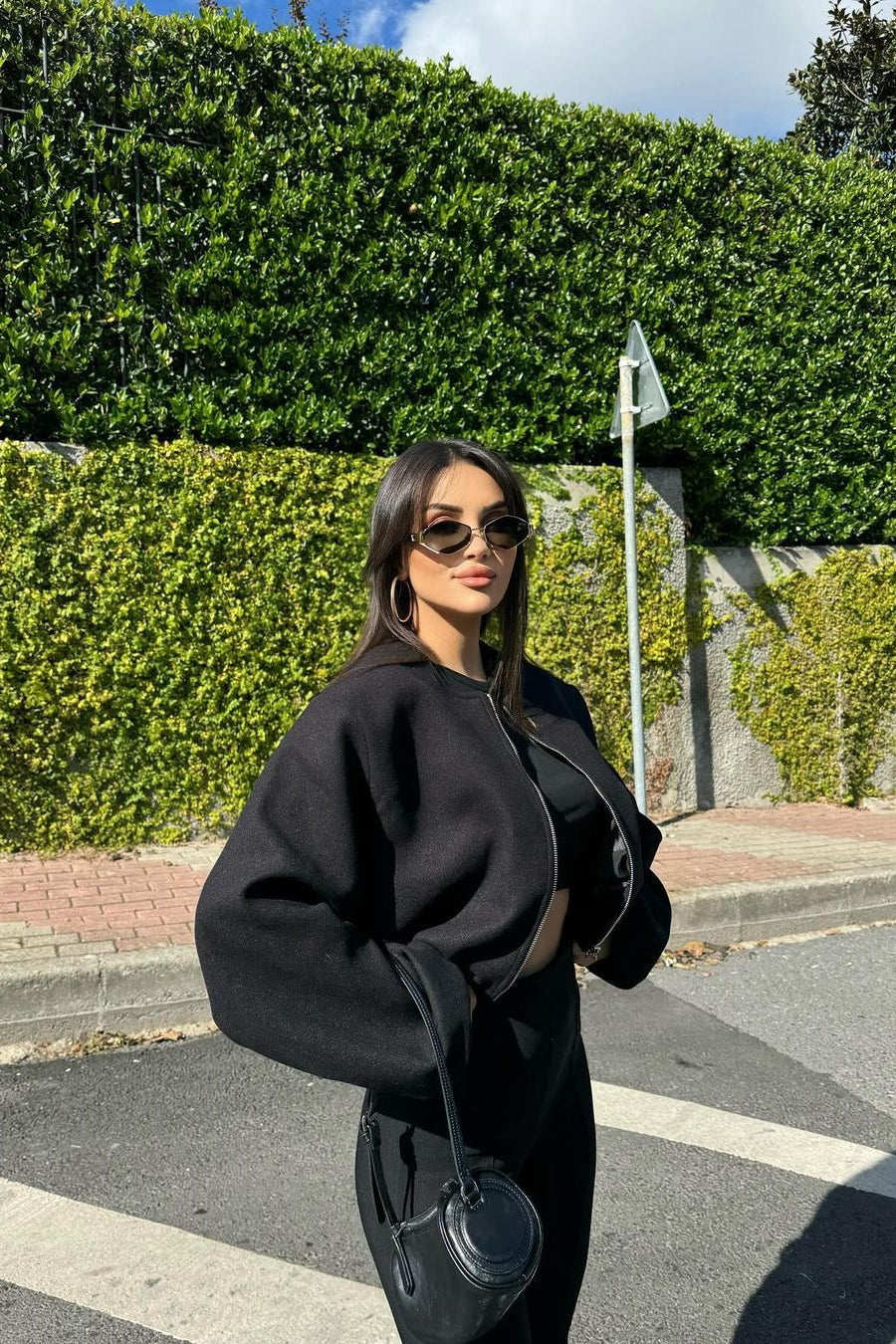 Faux Wool Short Zip Bomber Jacket