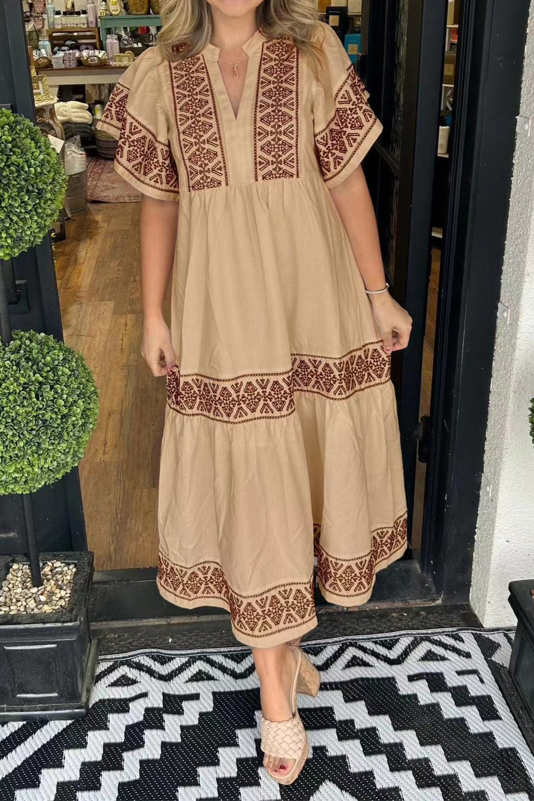 Printed Loose Fit Midi Boho Dress