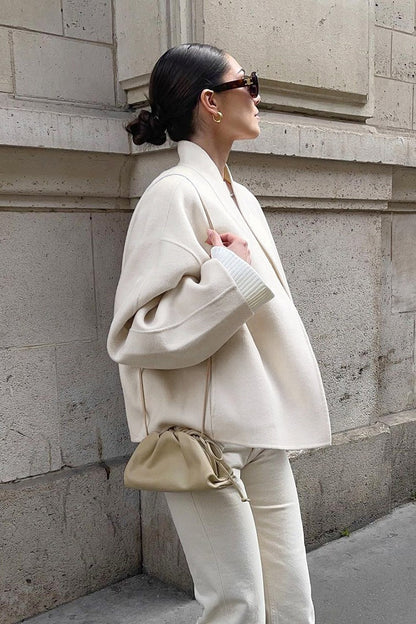 Oversized V-Neck Wool Blend Coat