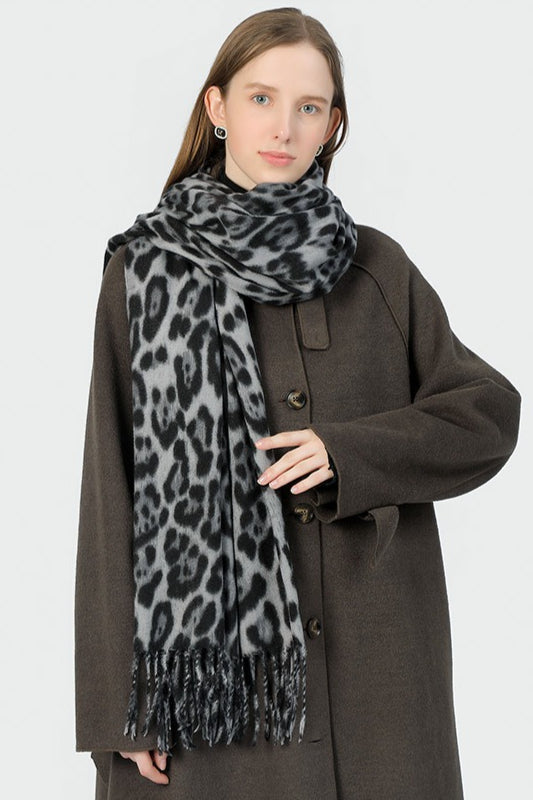 Cozy Leopard Print Faux Wool Scarf