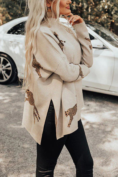 COZY AND KIND LEOPARD SLIT RELAXED SWEATSHIRT
