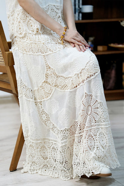 Lace Crochet Hollow Out Wide Hem Boho Skirt