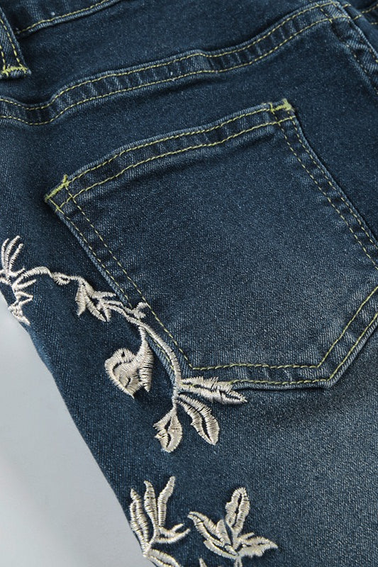 Rose Embroidered Low Rise Flare Leg Jeans