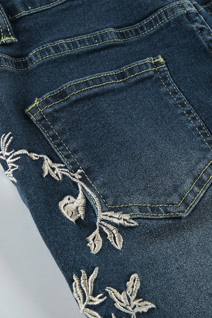 Rose Embroidered Low Rise Flare Leg Jeans