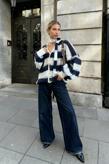 V-Neck Patchwork Knit Cardigan