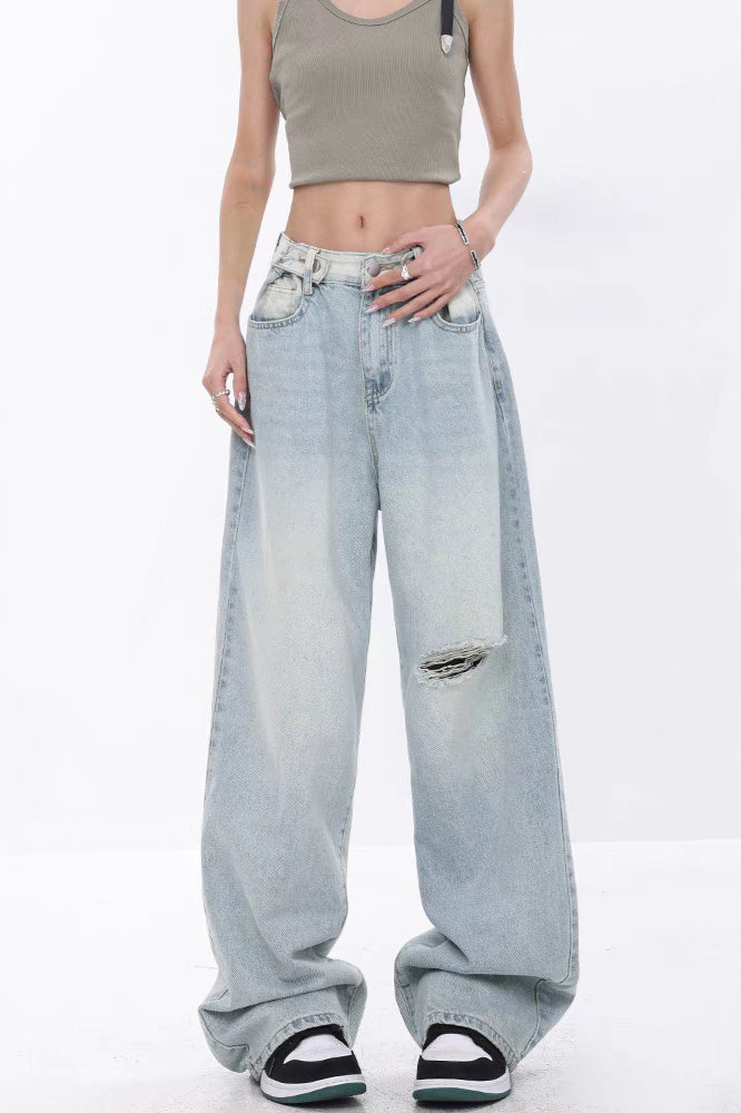 High Waist Draped Gradient Ripped Jeans