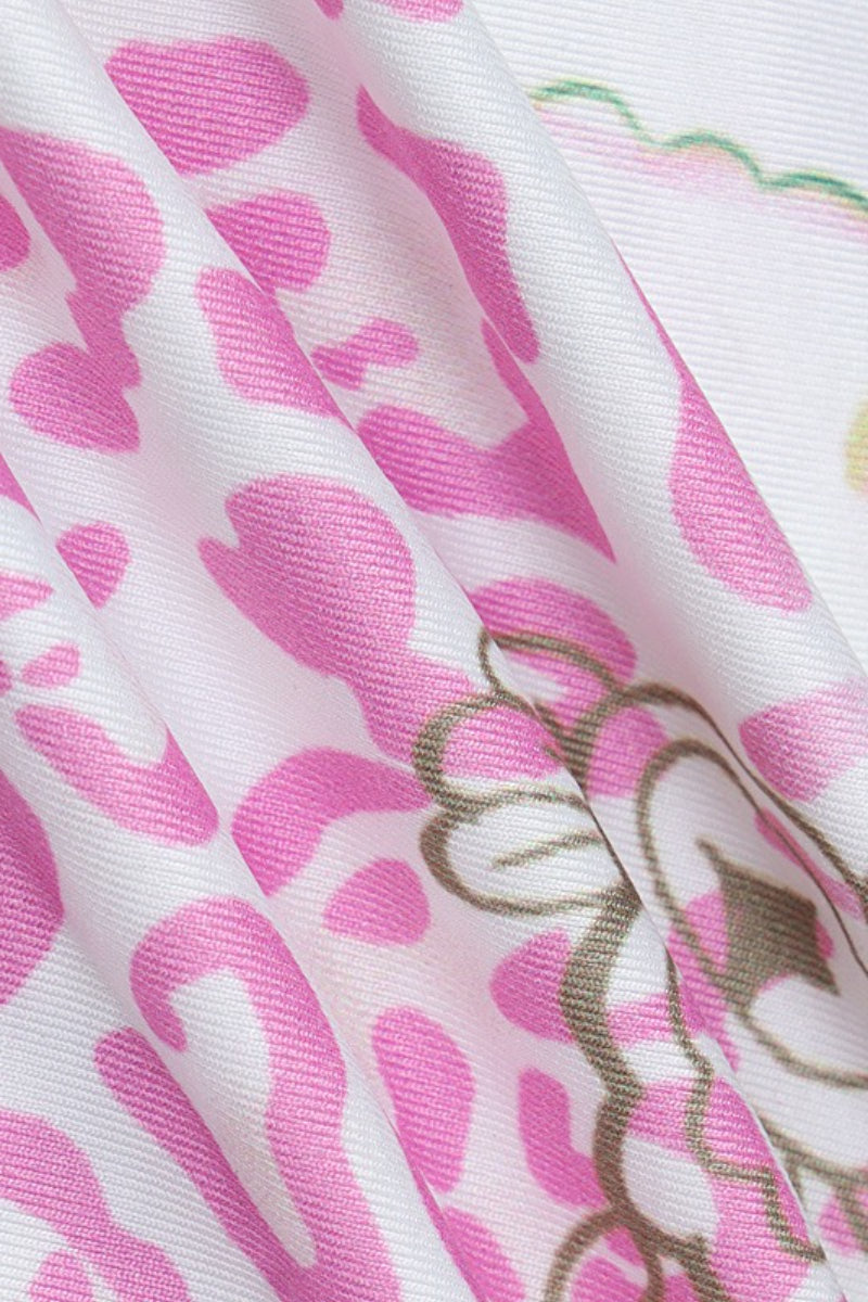 Pink Halter Cropped Print Bodycon Skirt Set