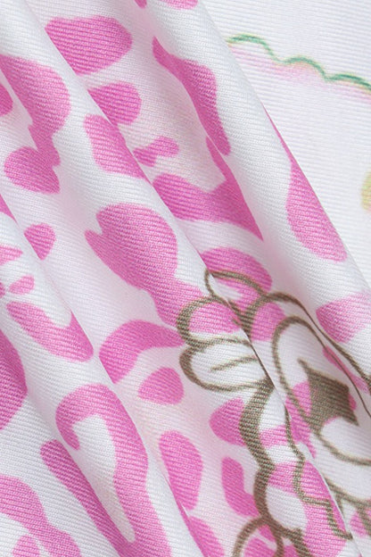 Pink Halter Cropped Print Bodycon Skirt Set