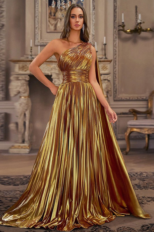 French Retro One Shoulder Backless Maxi Prom Dress