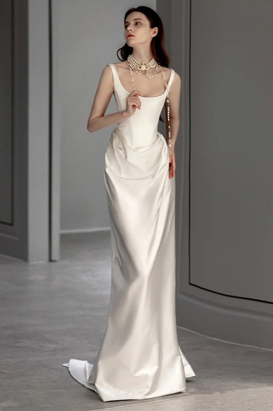 Satin Slip Sweep Train Prom Dress