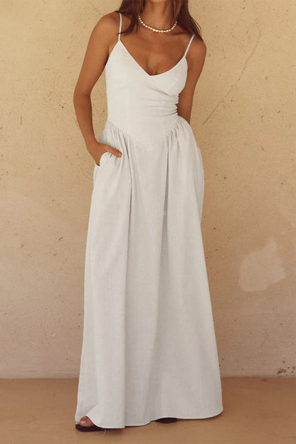 Ivory Cami V Neck Waist Maxi Dress