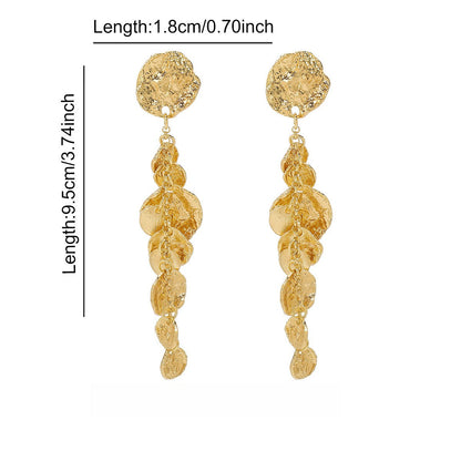 Long Round Pendant Metallic Earrings