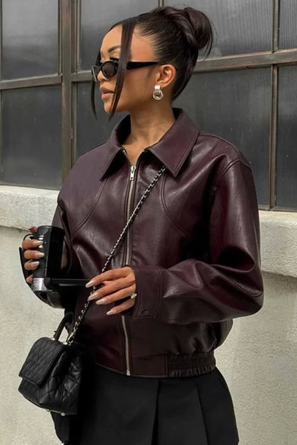 Vintage Notch Lapel Leather Jacket