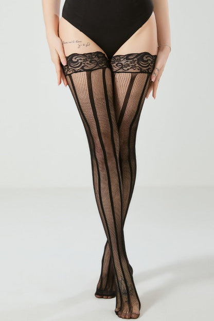 Plus Size Silicone Grip Lace Fishnet Thigh-High Stockings