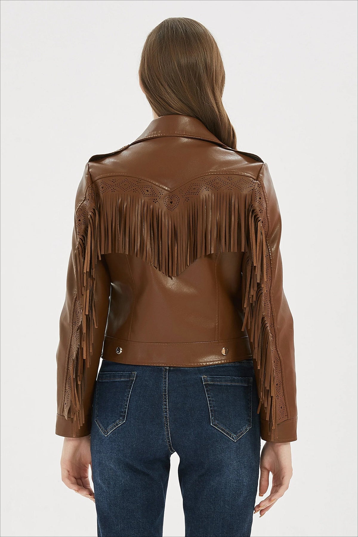 Faux Leather Tassel Biker Jacket
