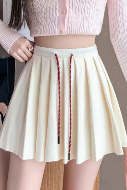 Pleated Knit Mini Skirt