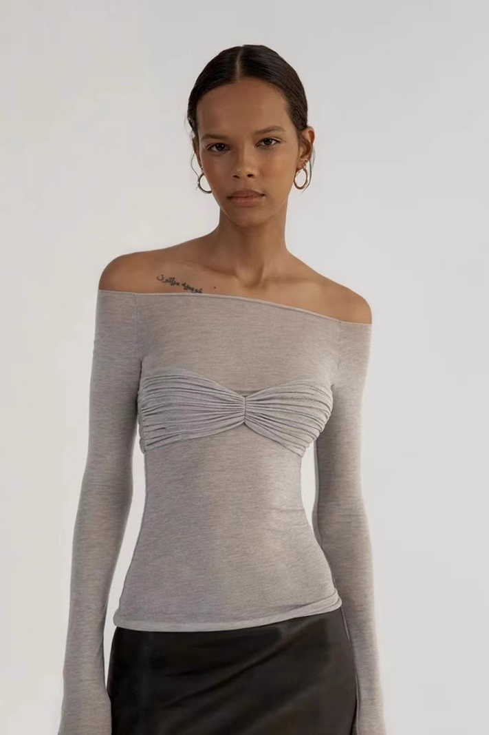Sheer Ruched Faux Two-Piece Off Shoulder Crop Top