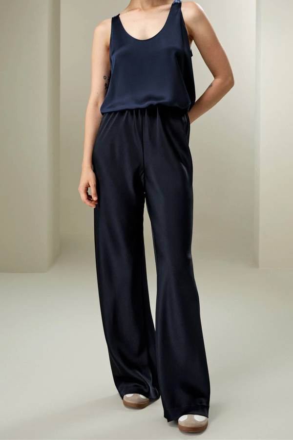 Bias-cut satin trousers