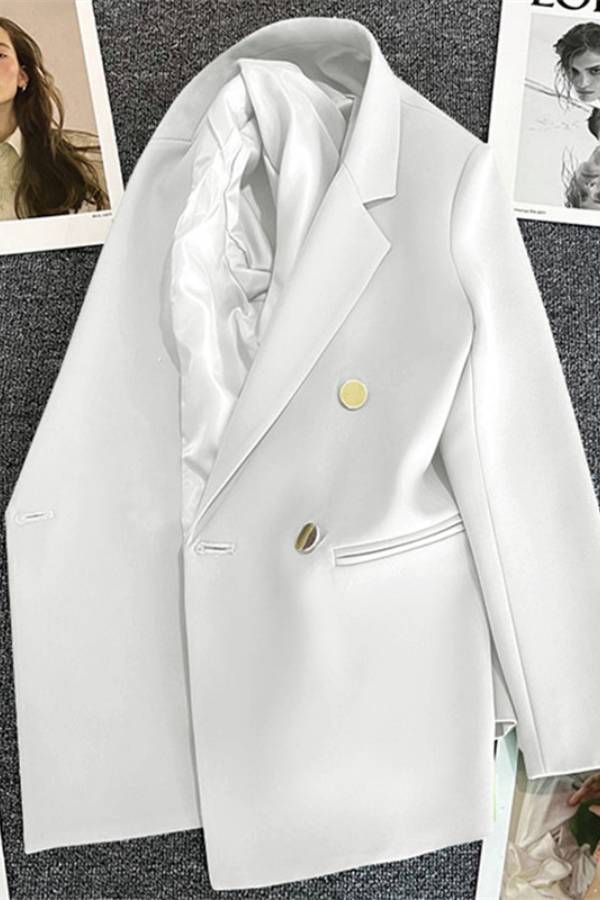 Metal-buttoned double-breasted suit jacket