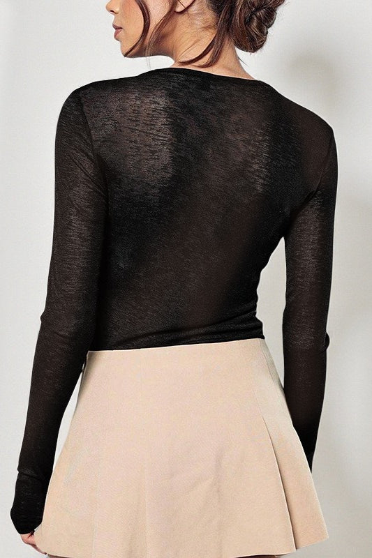 Velvet Twist Front Sheer Long Sleeve Tee