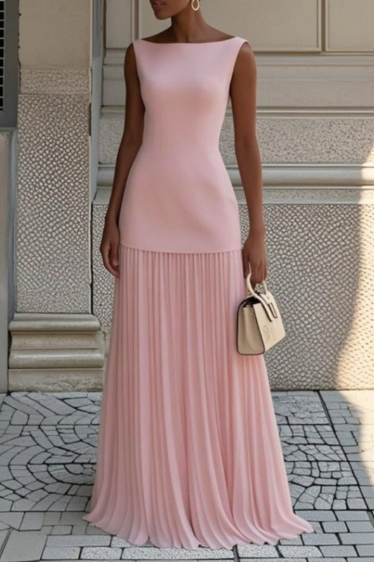 Solid Color Sleeveless Knit Slip Prom Dress