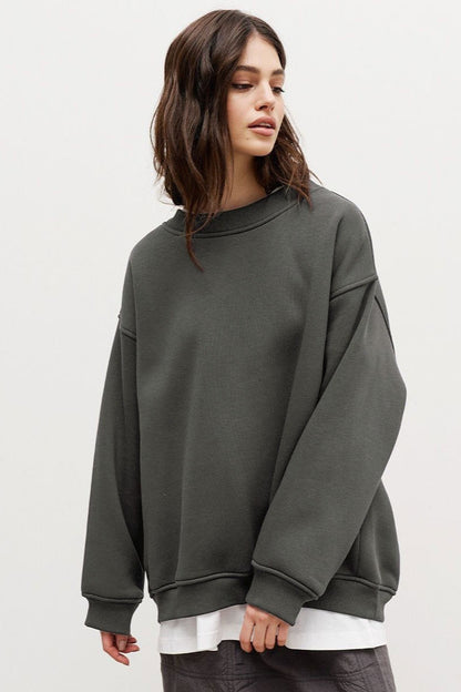 Solid Oversized Crew Neck Sweatshirt