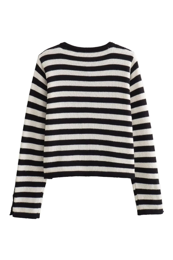 Fashion Casual Slim Fit Striped Cardigan Cropped Top