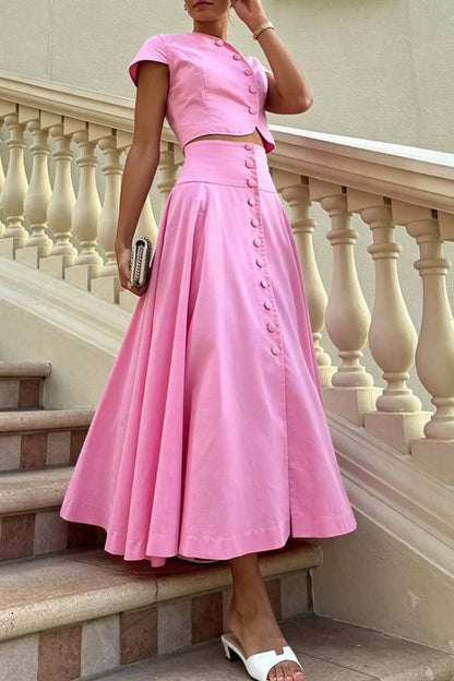 Sofia Button-Front Midi Skirt Set