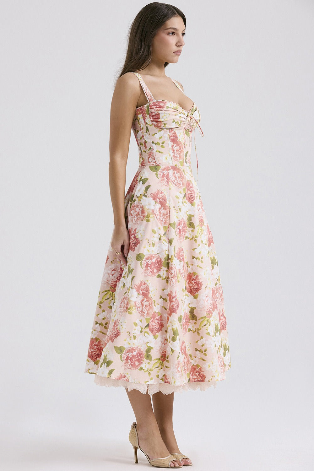 Elegant Strap Slim Midi Floral Dress