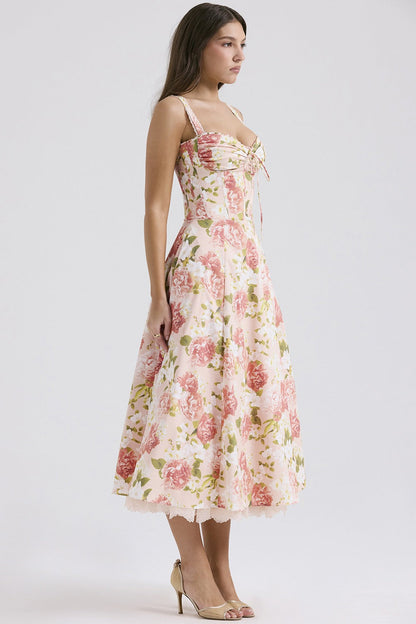 Elegant Strap Slim Midi Floral Dress