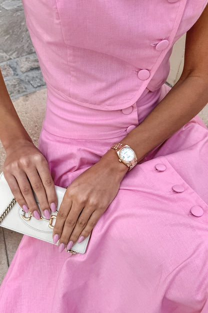 Elegant A Line Skirt Pink Tweed Style Two Piece Set