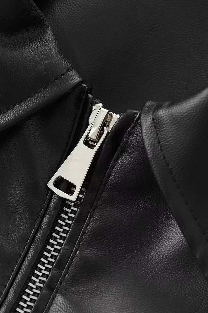 Faux Leather Bomber Jacket
