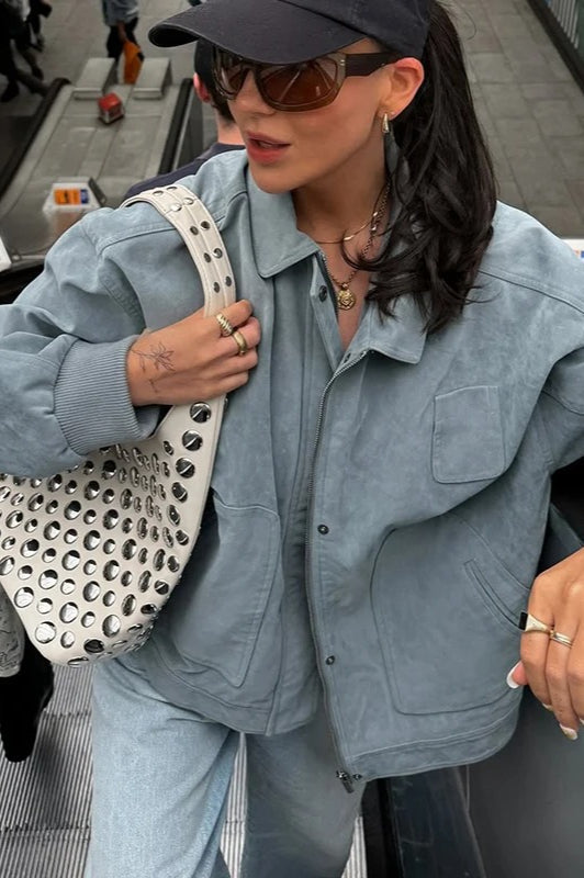 Blue Zip Lapel Jacket